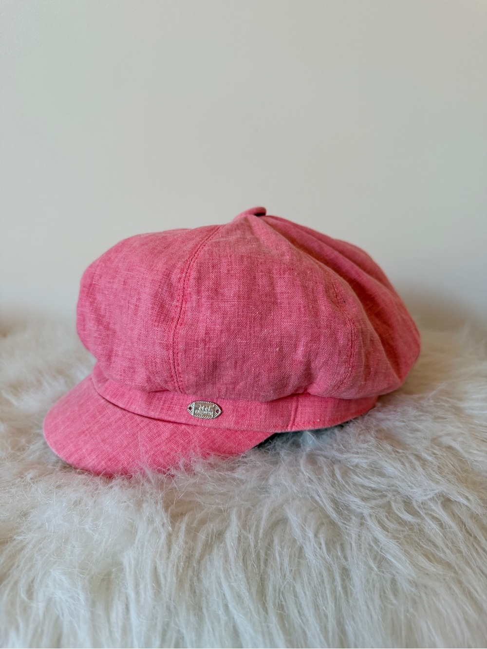 Coral 100% Linen Baker Boy Cap - M